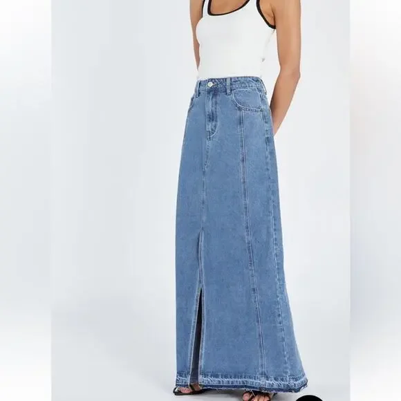 dissh lennon vintage denim blue long cotton high waist maxi skirt size 2 - Picture 3 of 12